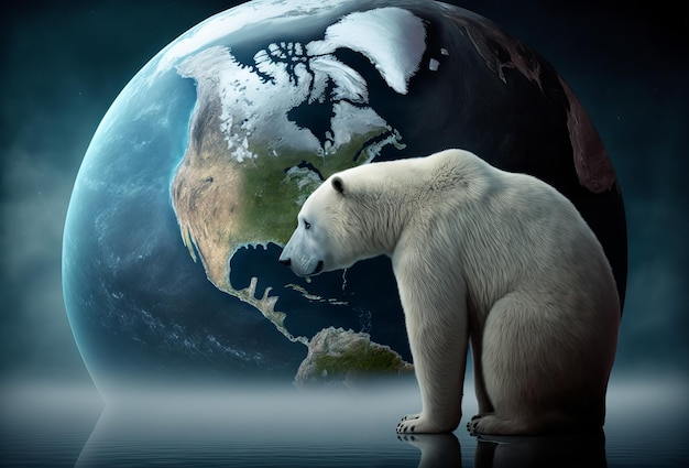 Concept de changement climatique et de réchauffement de la planète Ours polaire et planète terre Generative ai