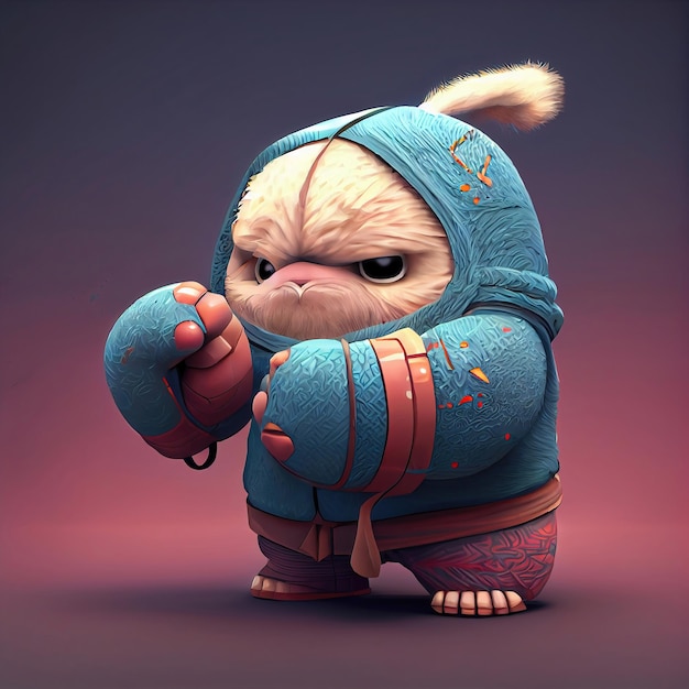 Concept de chasseur de boxeur de lapin de style dessin animé mignon réalisé avec l'IA générative