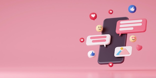 Concept de chat en ligne 3D Bulle de dialogue avec rendu 3d emoji