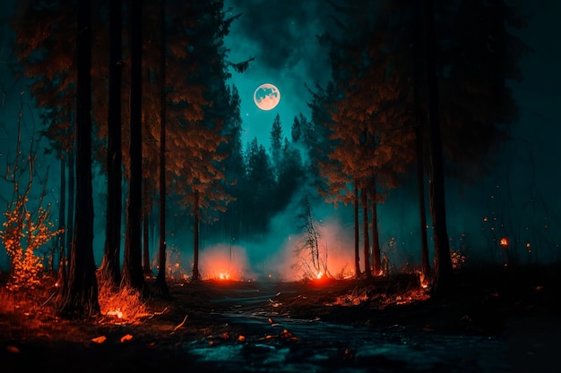 Concept de clair de lune de forêt sombre de la nature IA générative