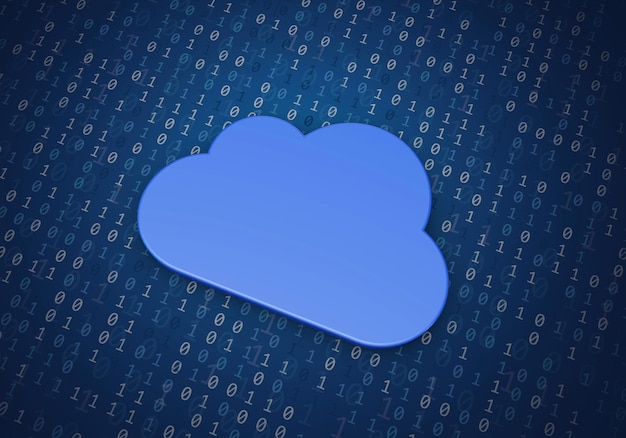 Concept de cloud computing Forme de nuage bleu sur un fond de code binaire Rendu 3D