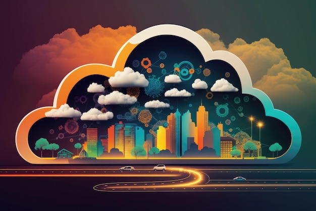 Concept de cloud computing Smart city communication internet sans fil