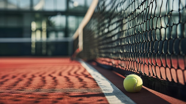 Concept de club sportif Ballon de tennis avec filet sur le terrain généré par l'IA