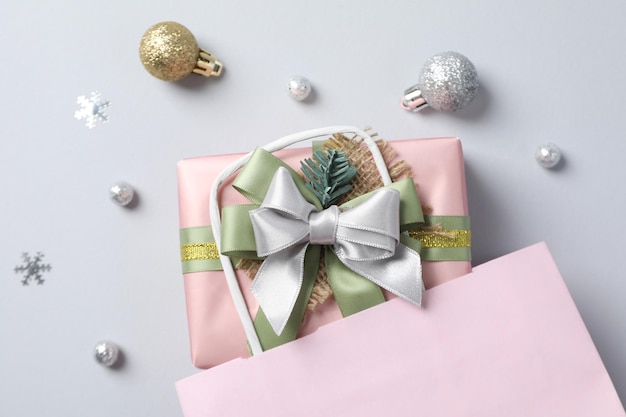 Concept de coffrets cadeaux de Noël vue de dessus