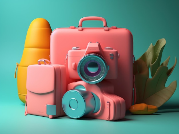 Concept coloré de voyage et d'été avec valise avec fond coloré AI générative