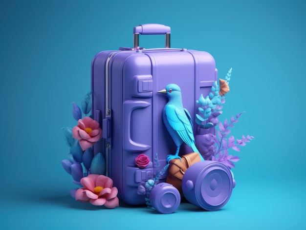 Concept coloré de voyage et d'été avec valise avec fond coloré AI générative