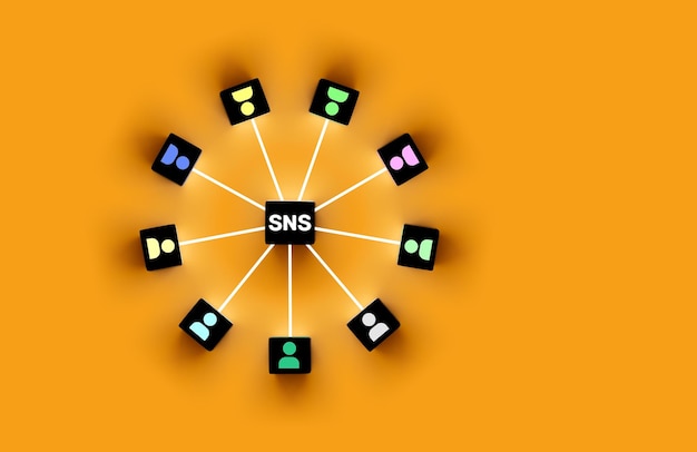 Concept de communication et de discussion en ligne Vue de dessus de nombreux cubes de bois