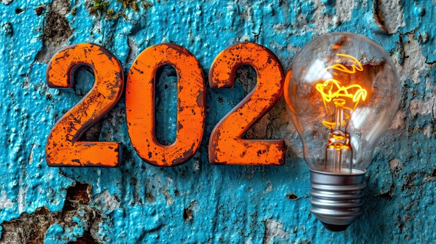 Le concept de conception créatif de la nouvelle année 2024 avec une ampoule lumineuse