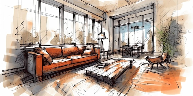 Concept de conception de croquis de salon AI générative
