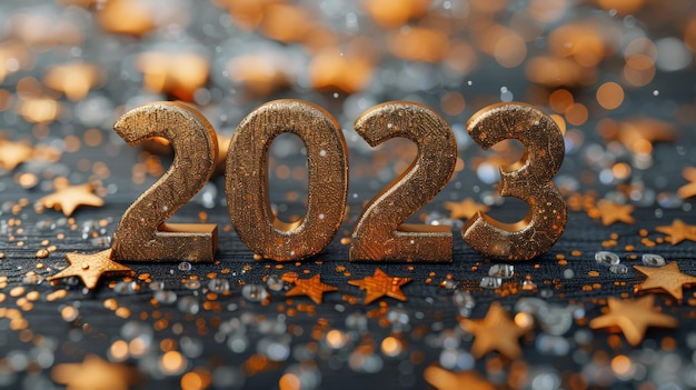 Photo le concept de conception de texte happy new year 2023 est pour les brochures, les modèles, les cartes, les bannières, etc. concept d'idée d'illustration moderne pour le nouvel an