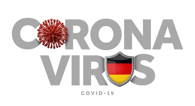 Concept de coronavirus allemand avec rendu microbe et bouclier d