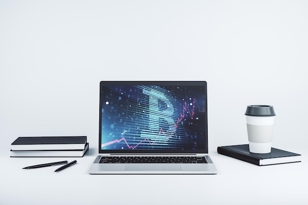 Concept créatif de Bitcoin sur l'écran d'un ordinateur portable moderne Rendering 3D