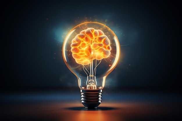 Concept créatif comprenant un cerveau et une ampoule générative Ai