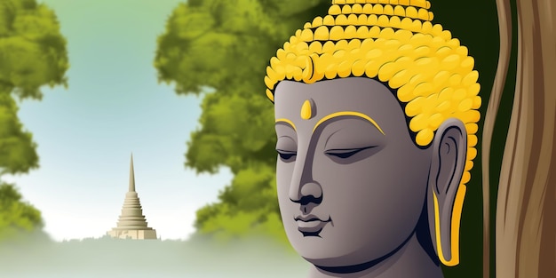 Concept créatif du jour du Vesak pour la célébration de la bannière de la carte Fond du jour du Vesak avec la silhouette de Bouddha