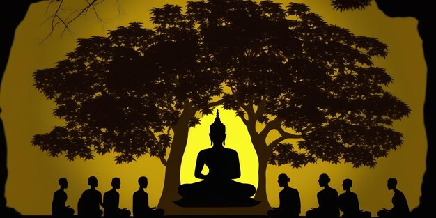 Concept créatif du jour du Vesak pour la célébration de la bannière de la carte Fond du jour du Vesak avec la silhouette de Bouddha