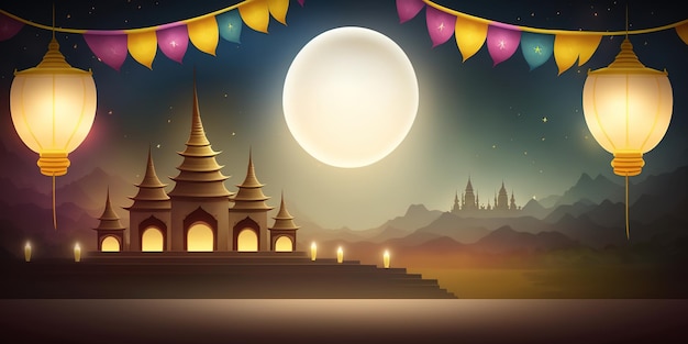 Concept créatif du jour du Vesak pour la célébration de la bannière de la carte Fond du jour du Vesak avec la silhouette de Bouddha