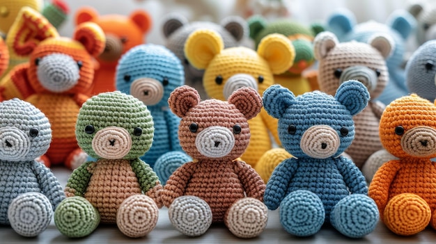 Un concept créatif pour un jouet ou un passe-temps pour enfants de 39 ans Poupées tricotées au crochet avec des animaux.