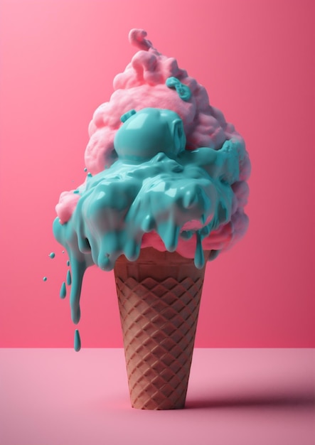 Concept crème bleue crème glacée glace nuage d'art rose dessert été IA générative