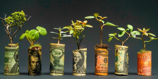 Concept de croissance des investissements avec des plantes dans le pot de devises