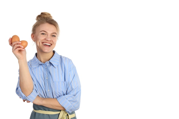 Concept de cuisine avec jeune femme isolée sur fond blanc