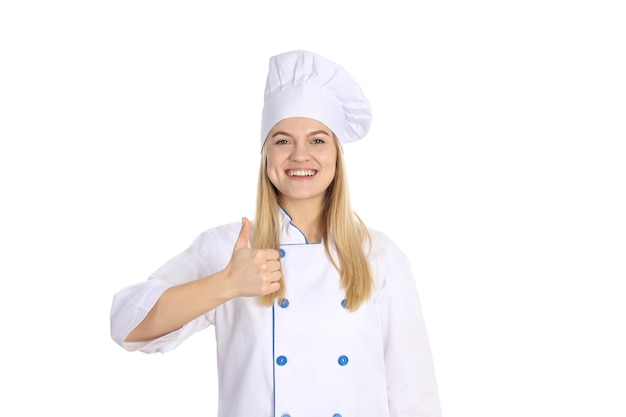 Concept de cuisine avec jeune femme isolée sur fond blanc