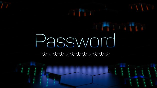 Concept de cyberespace MOT DE PASSE Le mot mot de passe et le mot de passe protégé sont entrés rendu 3D