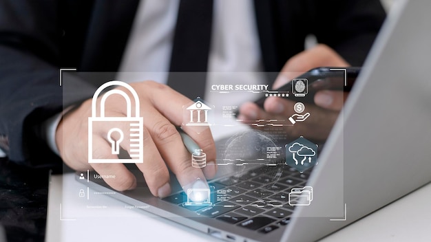 Concept de cybersécurité sécurité et cryptage de la confidentialité des utilisateurs accès Internet sécurisé technologie future et cadenas d'écran cybernétique