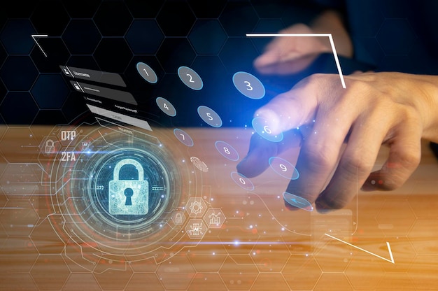 Concept de cybersécurité sécurité de la vie privée de l'utilisateur et cryptage accès sécurisé à Internet technologie future et cybernétique verrouillage d'écran