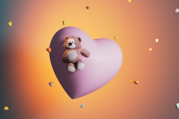 Le concept d'une déclaration d'amour le coeur et l'ours en peluche sur un fond marron éclairé