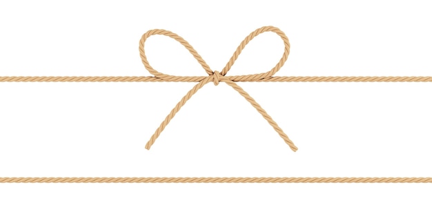 Concept de décoration de cadeau ou corde tordue brune attachée à l'arc avec des lignes horizontales Rendering 3D