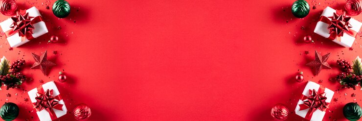 Photo concept de décoration de fond de noël sur fond rouge
