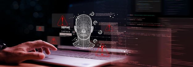 Concept de deepfake Technologie de détection et de reconnaissance de suivi facial Système de sécurité Sécurité cybernétique