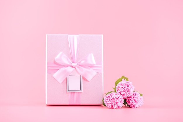 Concept de design de cadeau de vacances fête des mères avec œillet rose.