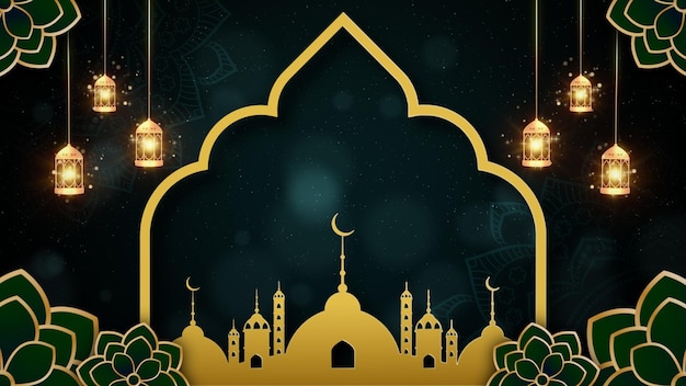 Concept De Design Islamique Eid Mubarak Couleur Vert Et Or