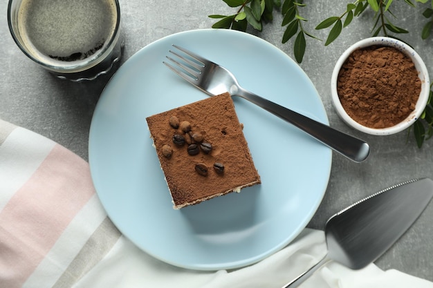 Concept de dessert savoureux avec vue de dessus de gâteau Tiramisu
