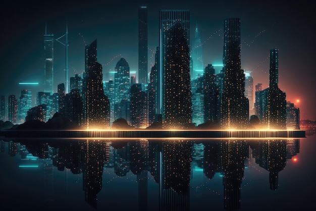 Concept de développement d'applications de ville intelligente la nuit