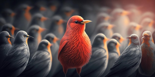 Concept de différence montrant par un oiseau extraordinaire qui se démarque de la foule