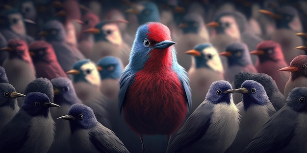 Concept de différence montrant par un oiseau extraordinaire qui se démarque de la foule