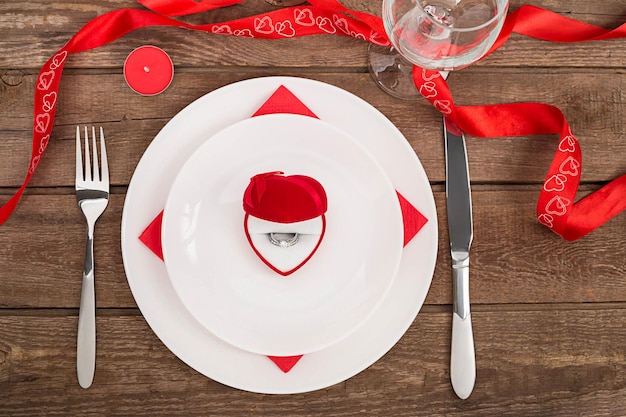 Concept de dîner romantique saint valentin ou fond de proposition