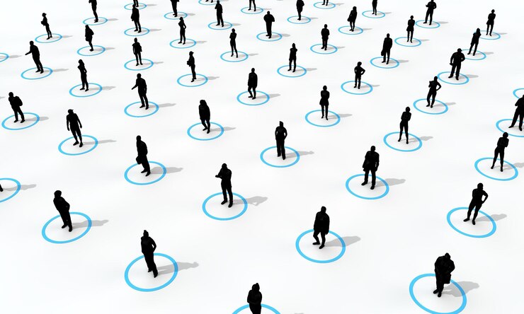 Photo concept de distanciation sociale les gens se tenaient dans des cercles isolés d rendu