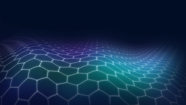 Concept de données volumineuses de technologie de paysage hexagonal futuriste bleu 3D