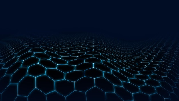 Concept de données volumineuses de technologie de paysage hexagonal futuriste bleu 3D