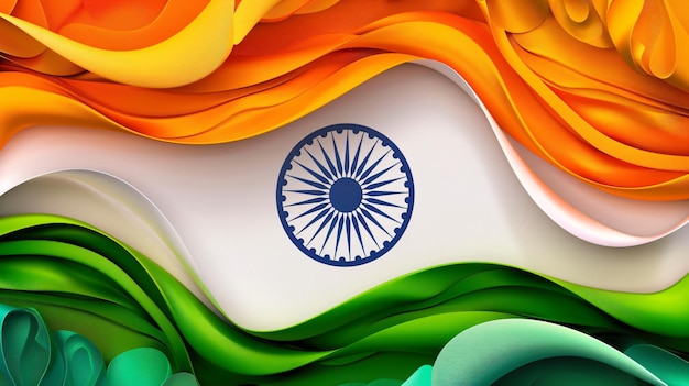 Concept de drapeau indien abstrait avec des vagues dynamiques de saffron blanc et vert représentant la fierté nationale