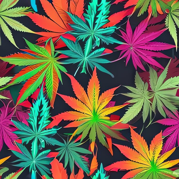 Concept du cannabis Les bourgeons et les feuilles de cannabis colorés