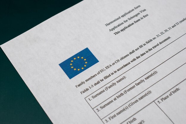 Concept du formulaire de demande de visa Schengen