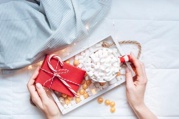 Concept du matin au lit de Noël ou du nouvel an