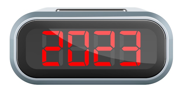 Concept du Nouvel An 2023 sur le rendu 3D de l'horloge numérique