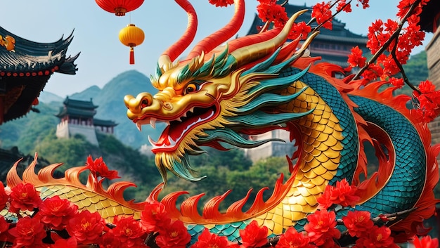 Le concept du Nouvel An chinois de l'An du Dragon généré par l'IA.