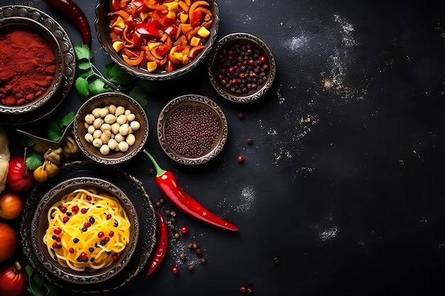 Concept du Ramadan avec une vue de haut de la nourriture arabe