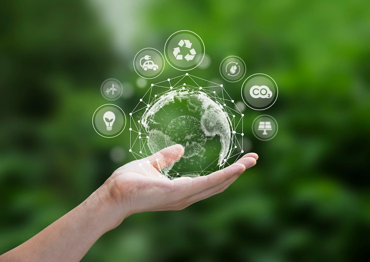 Concept durable d'écologie et d'environnement Main d'homme tenant avec des icônes d'environnement